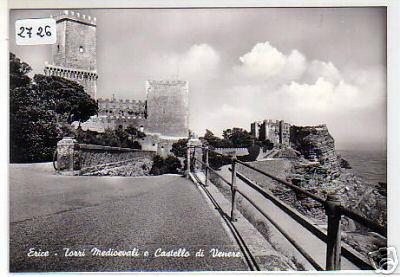 Vecchia Trapani 048 - Erice - Cartolina - Torri Medievali e Castello di Venere.jpg